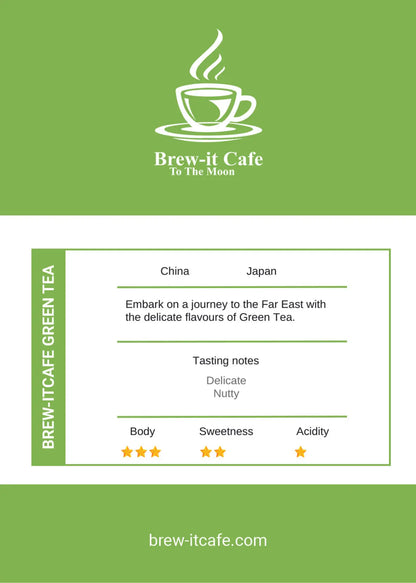 Brew-itCafe Green Tea with delicate and nutty flavors for a refreshing experience, buy green tea UK.