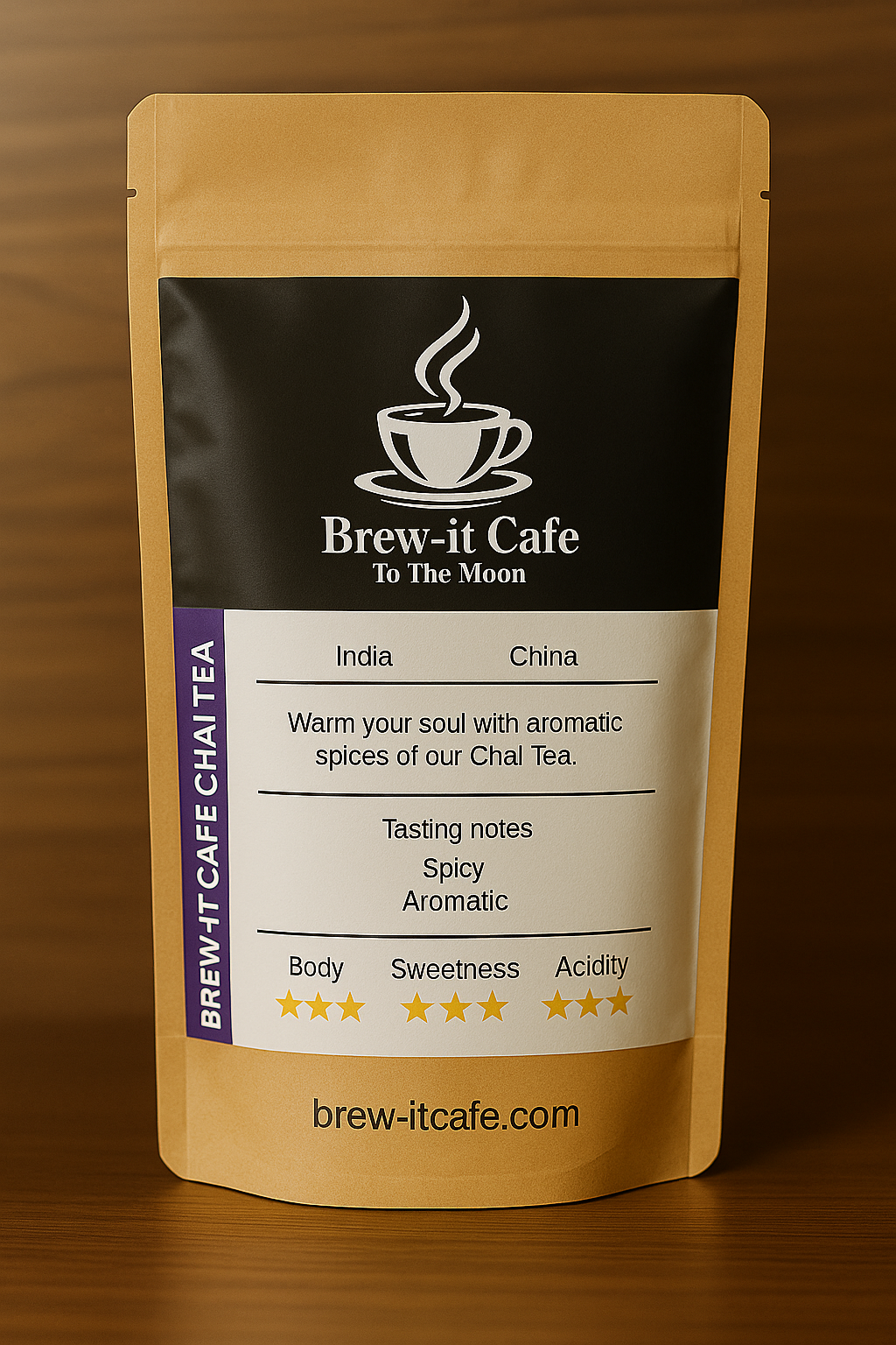Brew-itCafe Chai Tea package featuring aromatic spices and tasting notes for a delightful experience
