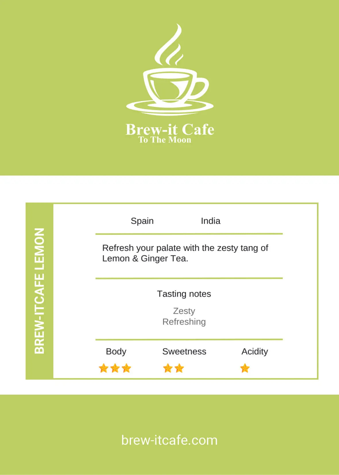 Brew-it Cafe Lemon Ginger Tea Blend with zesty notes for a refreshing herbal drink