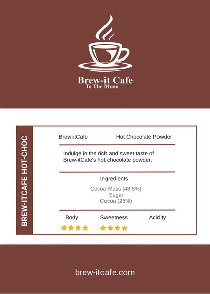 Brew-it Cafe Hot Chocolate Powder, indulge in premium hot chocolate UK with rich cocoa flavor