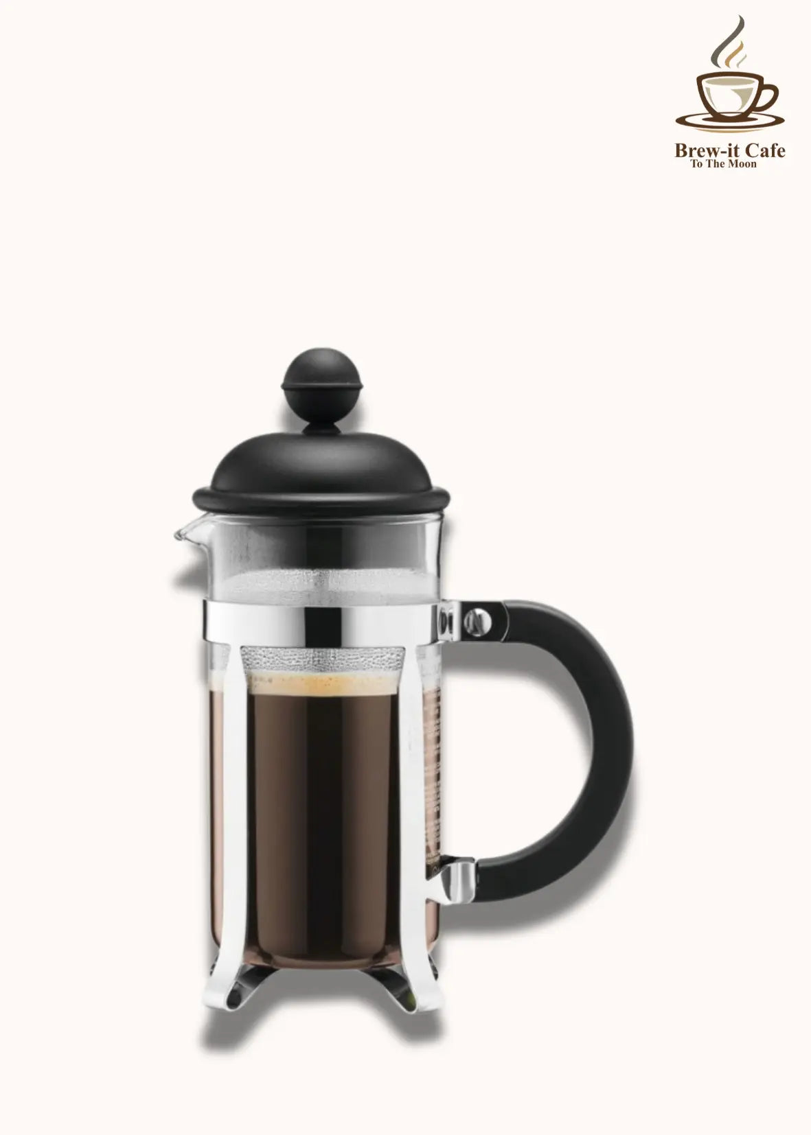 Brew-itCafe French press coffee maker with a glass carafe and a sturdy handle for brewing rich coffee