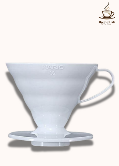 Brew-itCafe HARIO V60 Size 02 - White Plastic, premium Japanese coffee dripper with 60-degree angle and large hole for perfect brews, excellent heat retention and portability.