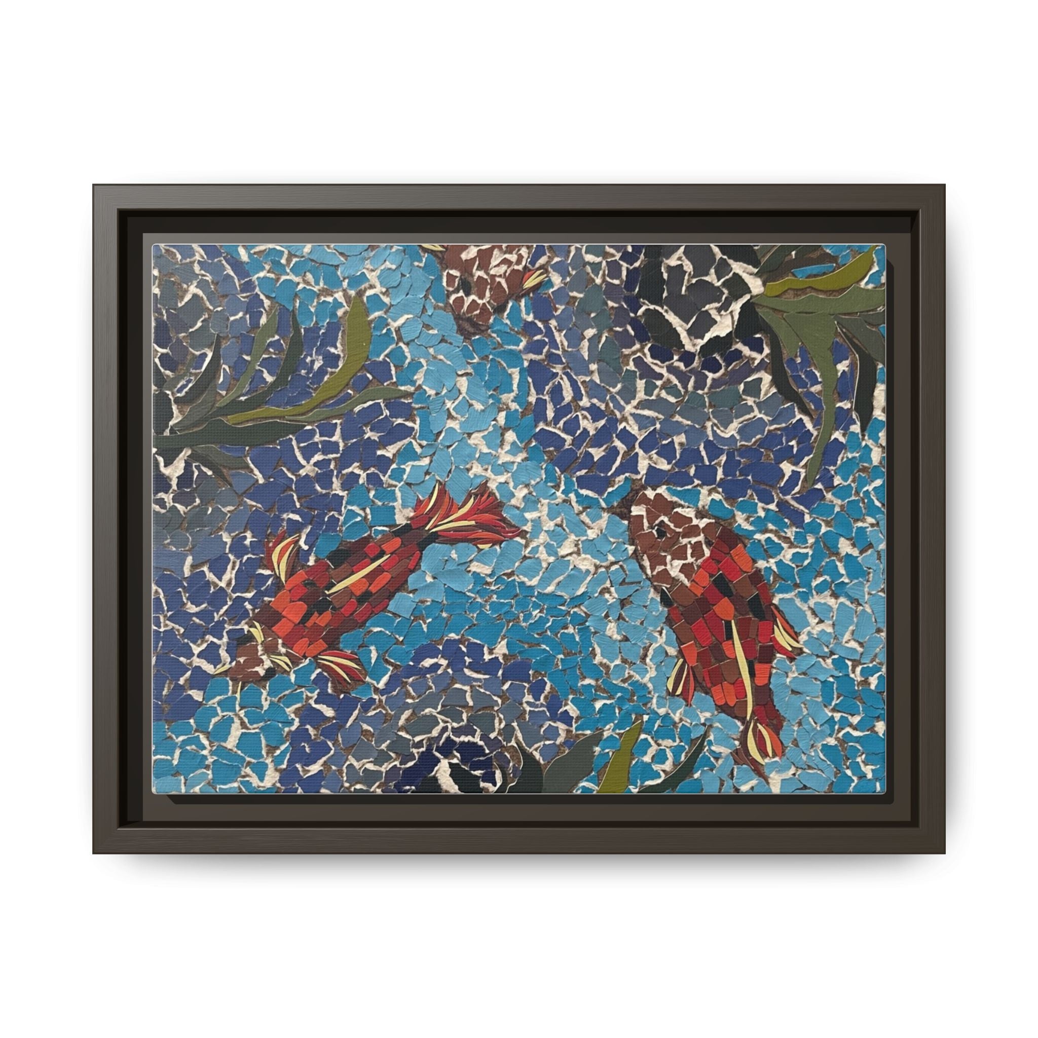Koi Fish Mosaic Art Print featuring vibrant colors and intricate designs for home decor