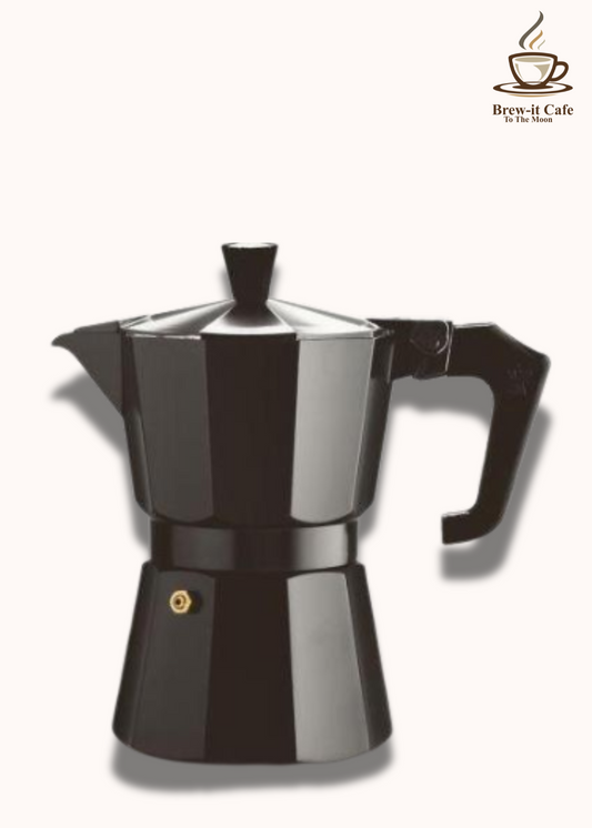 Brew-itCafe Moka Pot 3-Cup, premium Italian espresso maker with eight-sided design for even heat diffusion, ensuring rich aroma and flavour.