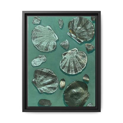 Multi-color seashell wall art featuring detailed shells on a teal background for stylish decor